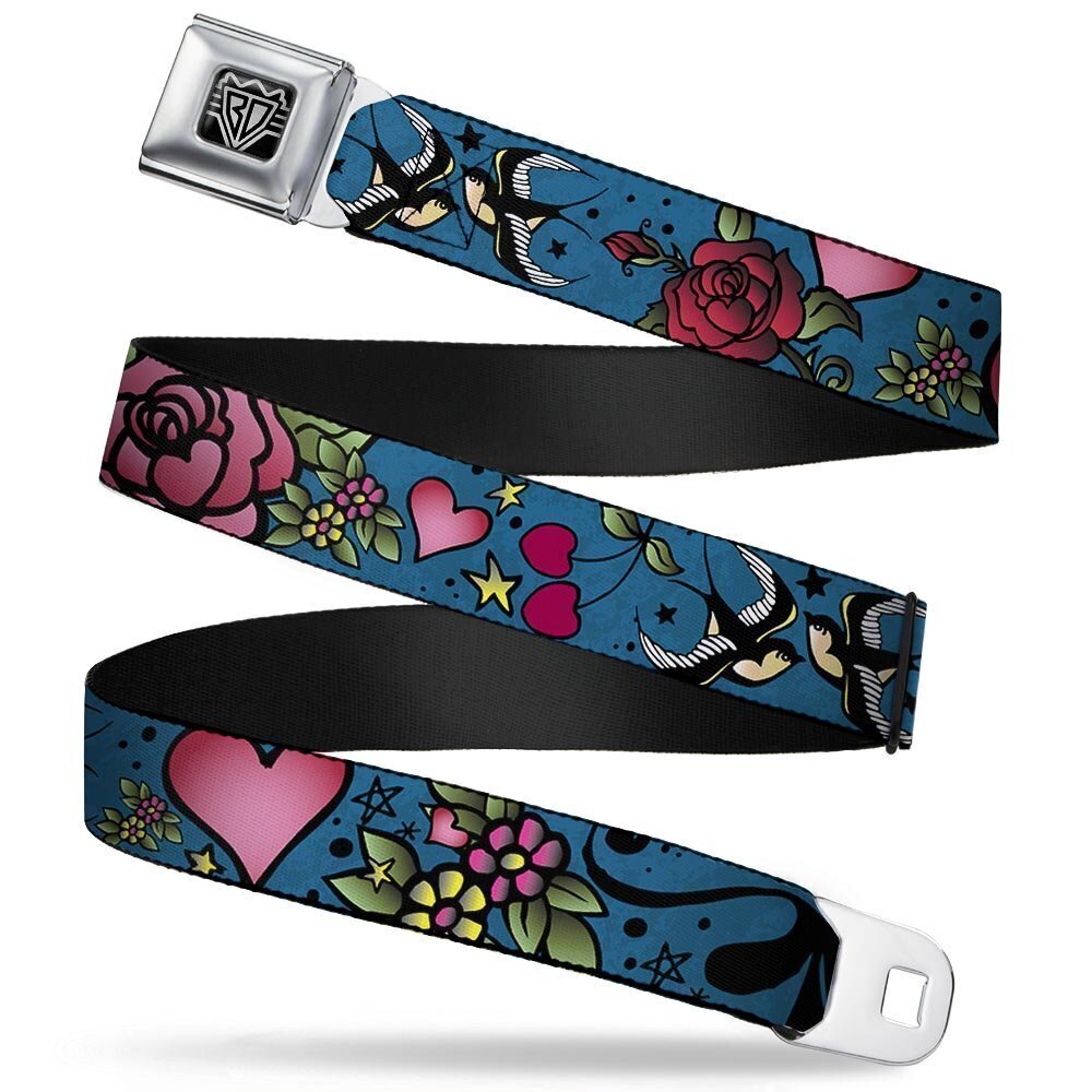 5167 Seatbelt Belt - Mom & Dad C/U Blue w/Sparrows - 1.0" Wide - 20-36